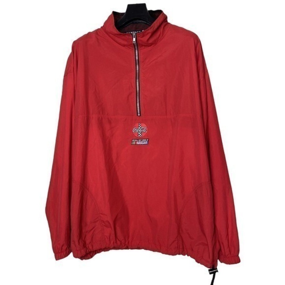 Coca Cola NASCAR Embroidered Windbreaker Pullover Mens XL Red‎ 1/4 Zip Vantage